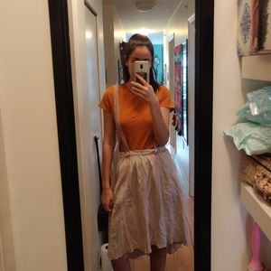 High-low Beige Skirt with Overall Straps